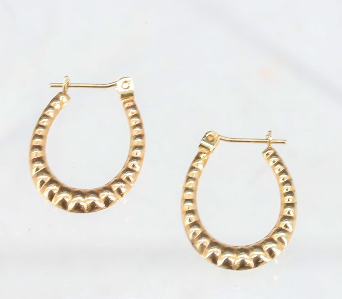 14K EARRINGS: RIBBED LOOPS 14K TOTAL WEIGHT .5 DWT 1/2" DIA PLEASE READ CAREFULLY - Terms for Purchasing and Shipping of Auction Items. Please read carefully before bidding. Hartzell’s Auction Gallery. Hartzell's