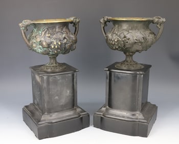 PAIR OF BRONZE GARNITURE VASES