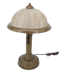 BRASS TABLE LAMP AND BRASS CANDLESTICKS