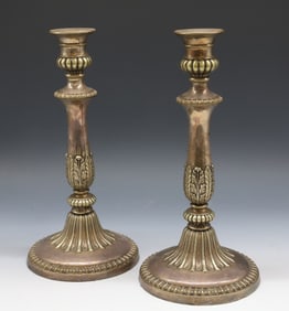 EARLY SHEFFIELD SILVER PLATE CANDLESTICKS PAIR