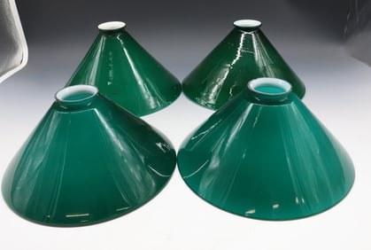 (4) CASED GLASS EMERALD/WHITE SHADES