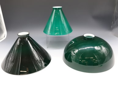 (3) CASED GLASS EMERALD/WHITE SHADES