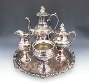 VICTORIAN TEA SET AND TWO TRAYS