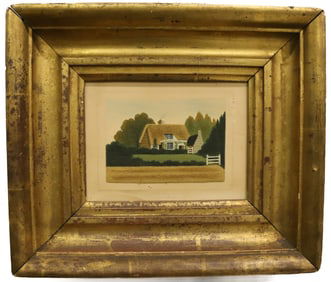 ANTIQUE SAND PAINTING IN GOLD LEAF FRAME