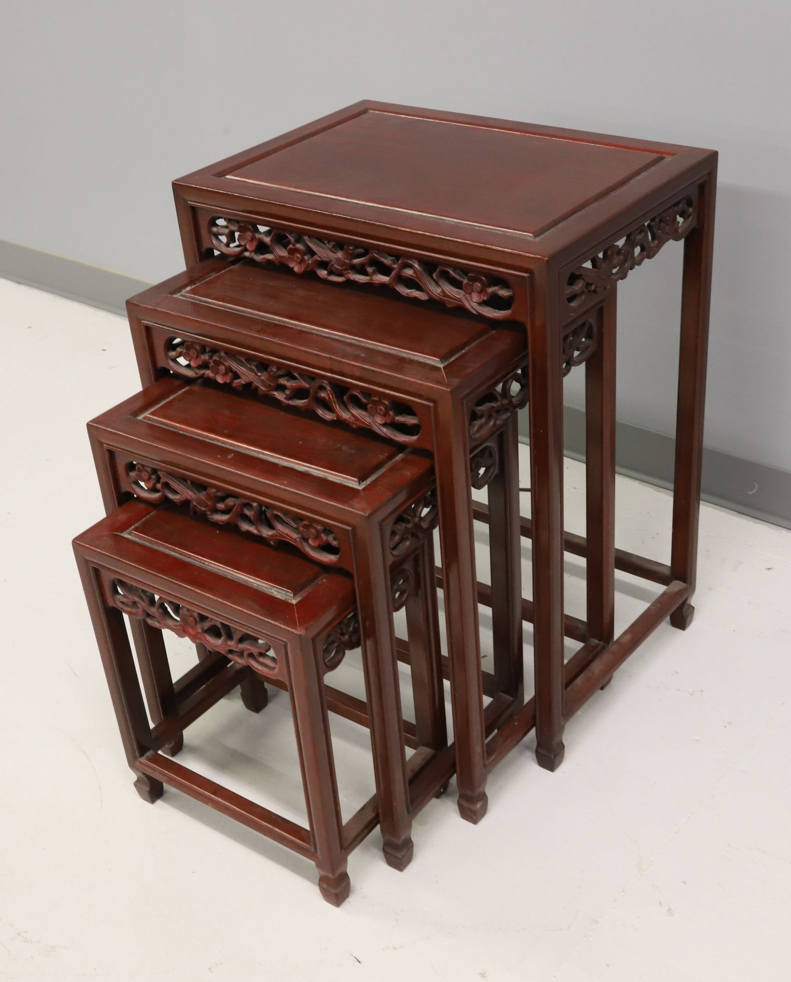 (4) STACK OF CARVED TEAK CHINESE TABLES (1 of 5)
