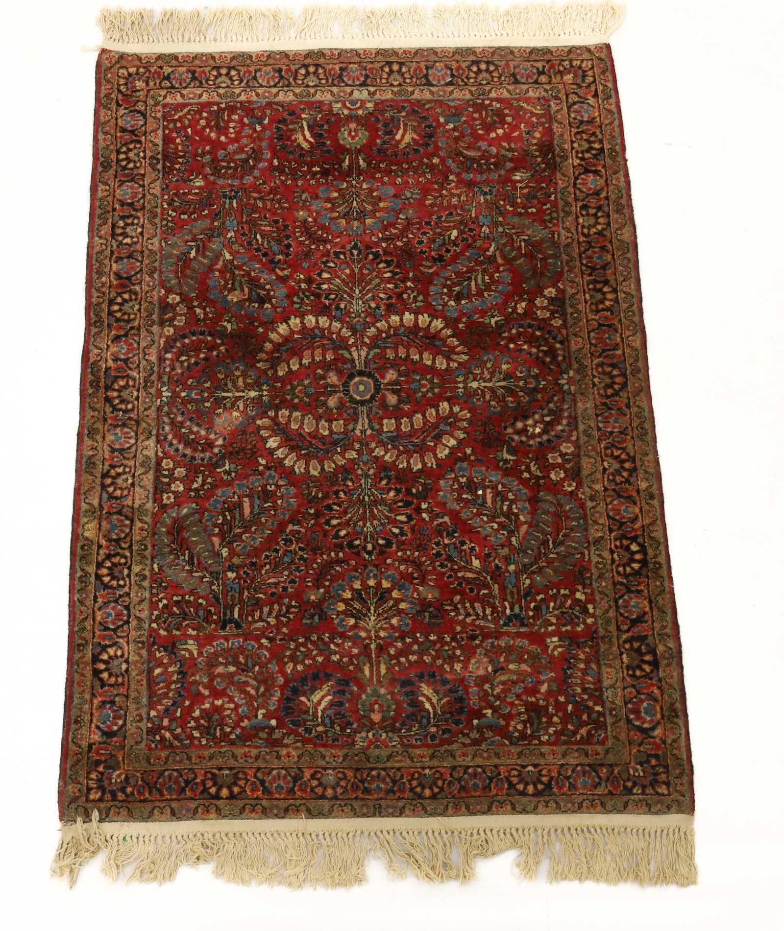 SAROUK ROOM SIZE RUG: 40" X 60" RED AND BURGUNDY PLEASE READ CAREFULLY - Terms for Purchasing and Shipping of Auction Items. Please read carefully before bidding. Hartzell’s Auction Gallery. Hartzell's Auction Gallery wi