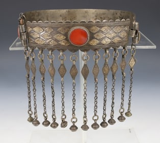 ANTIQUE SILVER AND GOLD YOMUT TEKKE TURKOMAN ESEK NECKLACE