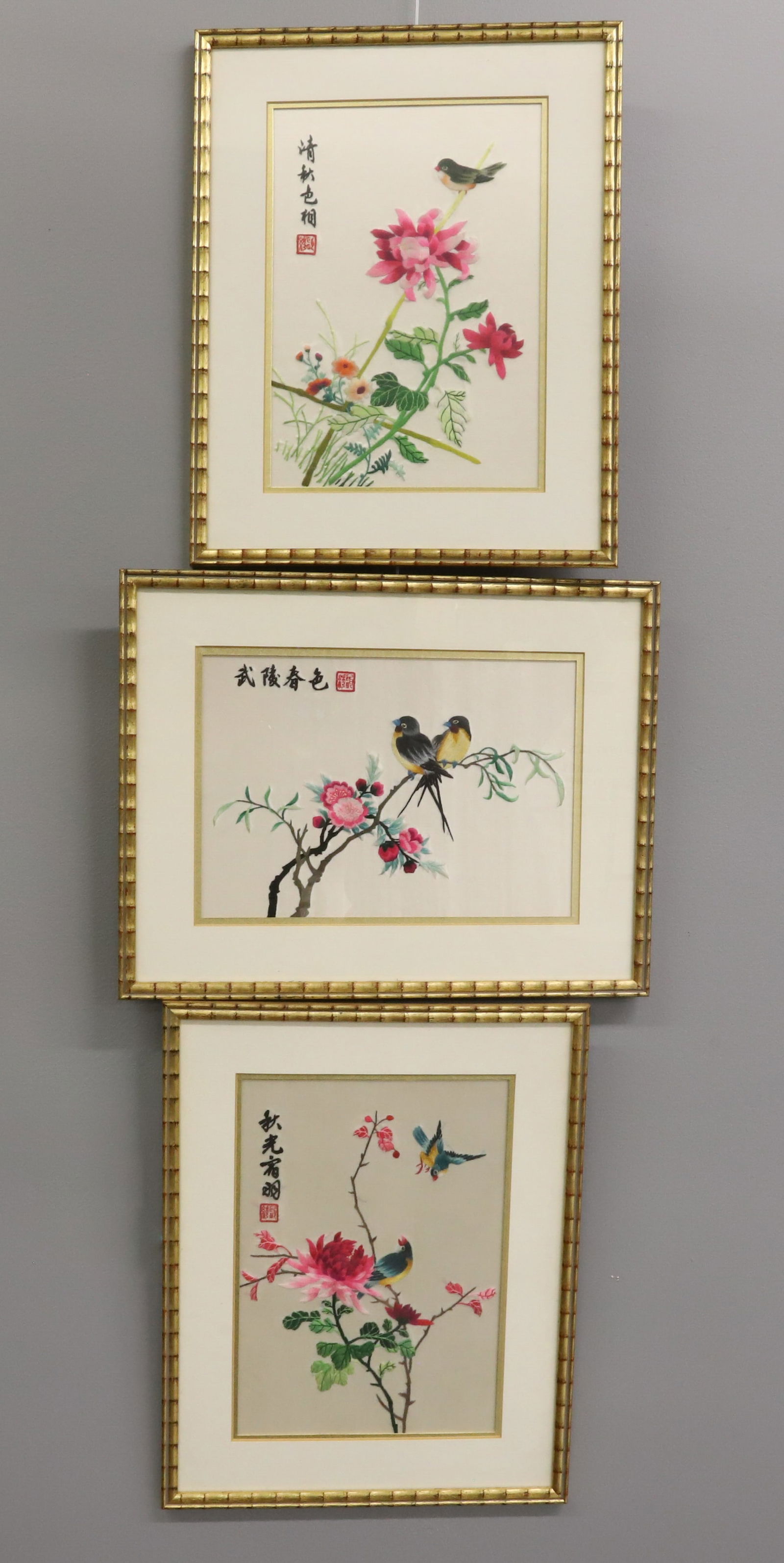 (3) CHINESE SILK EMBROIDERY FRAMED (1 of 4)