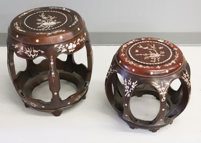 (2) CHINESE TEAK/ MOTHER OF PEARL STANDS