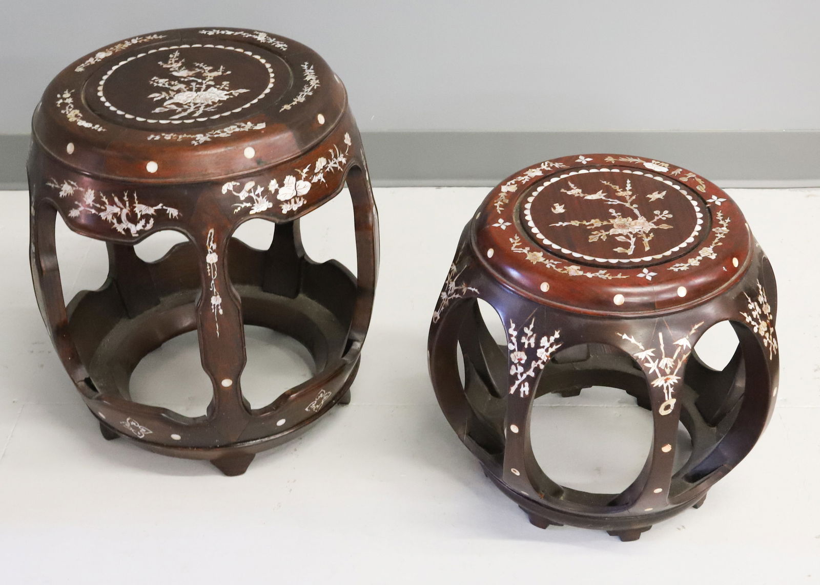 (2) CHINESE TEAK/ MOTHER OF PEARL STANDS (1 of 5)