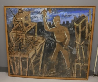 LARGE INDUSTRIAL MID CENTURY PAINTING