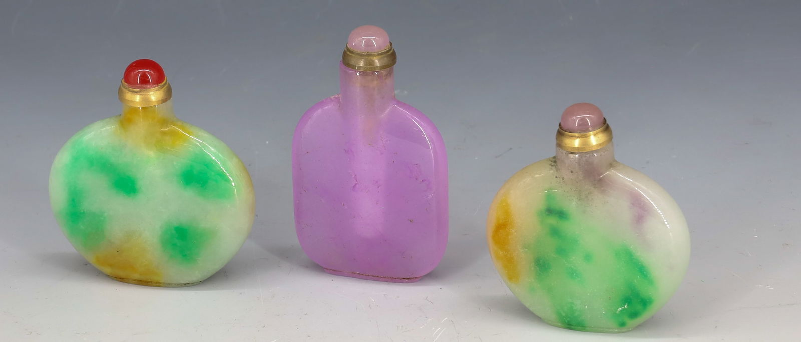(3) SNUFF BOTTLES   JADEITE AND AMETHYST (1 of 4)