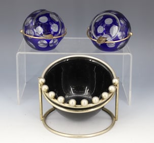 ART DECO COBALT GLASS ASHTRAYS