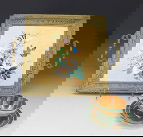 TIRSCHENREUTH GOLD CUP/SAUCER AND BRASS TRAY