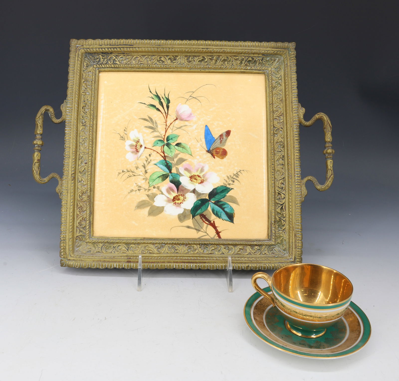TIRSCHENREUTH GOLD CUP/SAUCER AND BRASS TRAY (1 of 4)