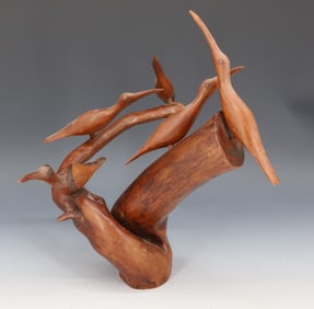 CARVED WOOD BIRD SCULPTURE