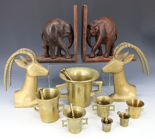 BOOKENDS, MORTAR & PESTLE LOT