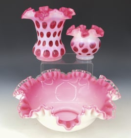 (3) FENTON CASED CRANBERRY ITEMS