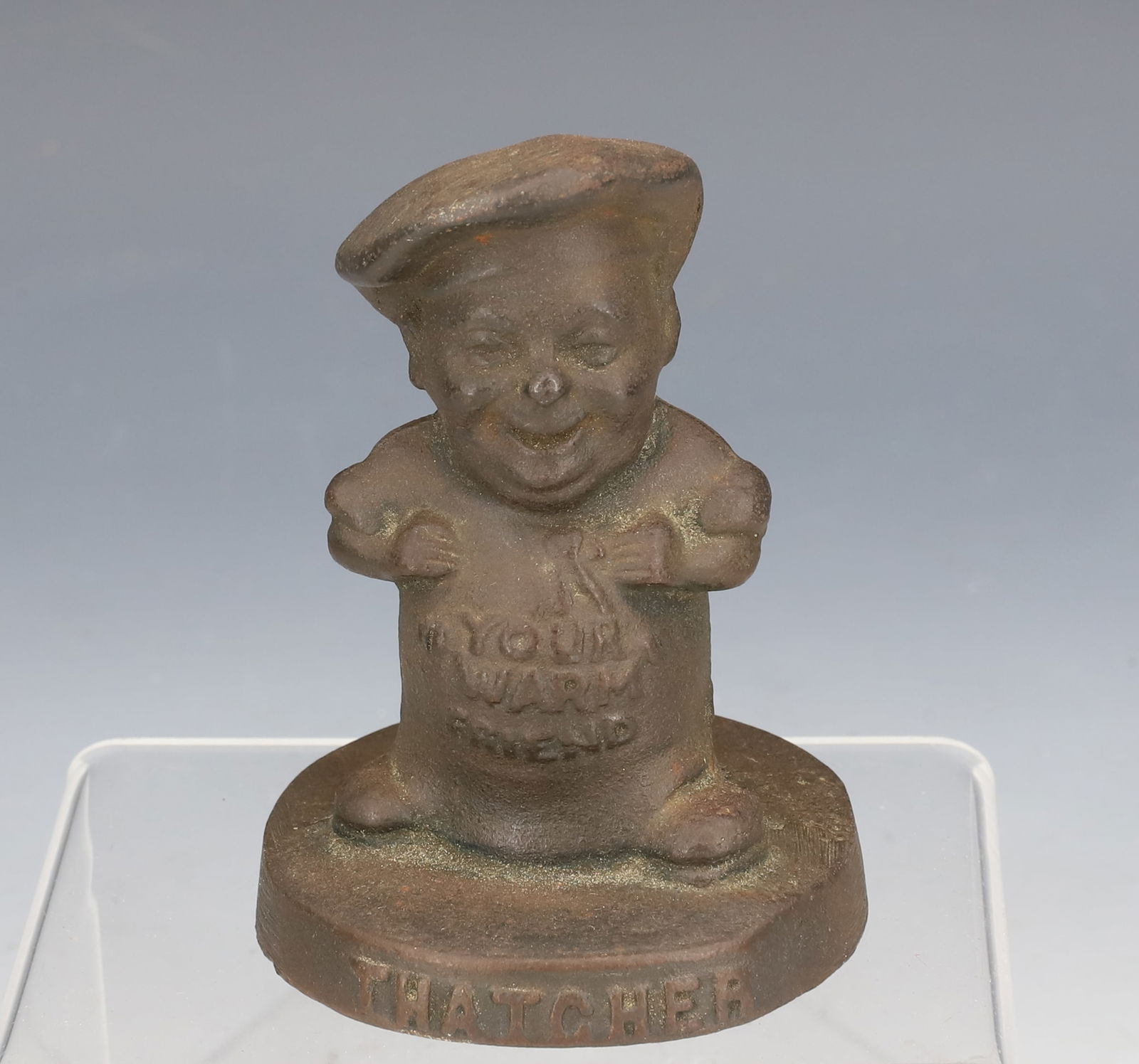 ADVERTISING CAST IRON THATCHER PAPER WEIGHT (1 of 6)