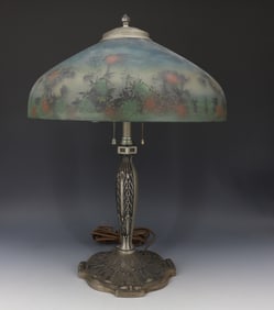 PITTSBURGH OBVERSE PAINTED GLASS SHADE TABLE LAMP