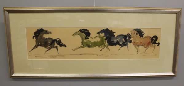 CHARLES BURDICH HORSES WATERCOLOR