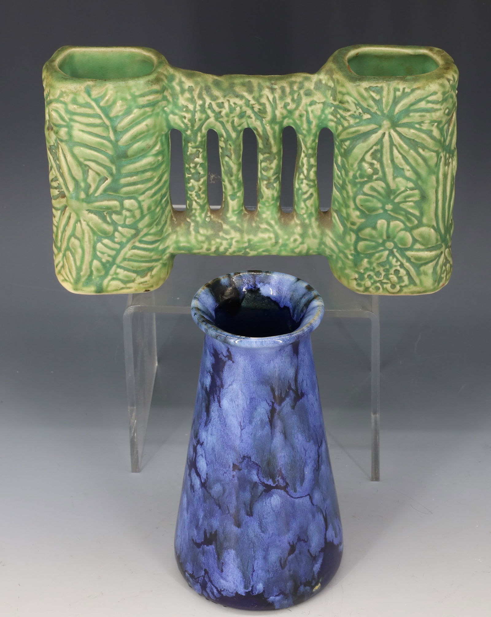 (2) WELLER MARVO VASE AND BLUE GLAZE VASE (1 of 6)