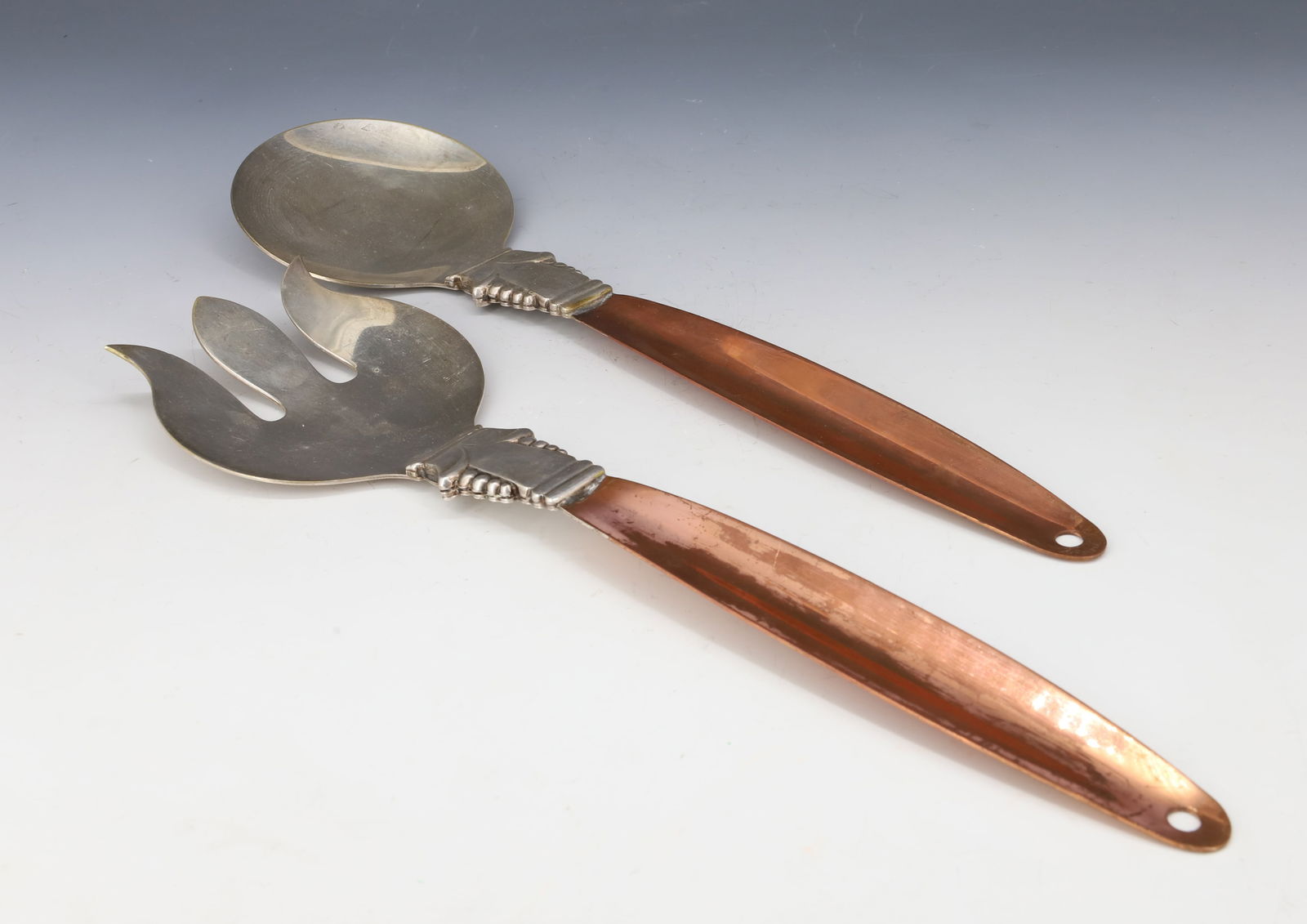 COPPER SALAD FORK/SPOON: MID CENTURY MODERN TAUNTON,MA 12 1/2" PLEASE READ CAREFULLY - Terms for Purchasing and Shipping of Auction Items. Please read carefully before bidding. Hartzell’s Auction Gallery. Hartzell's Auction