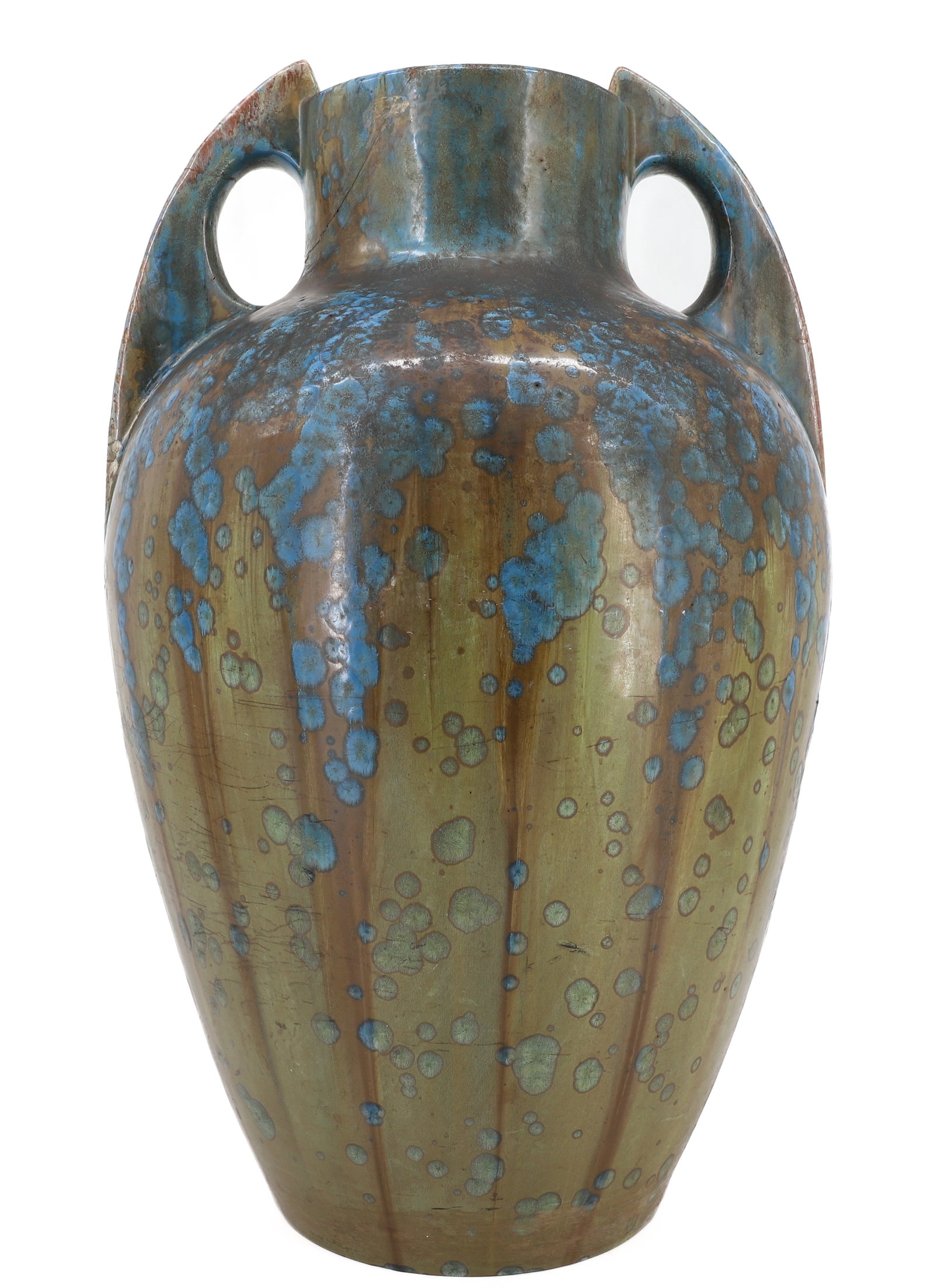 PIERREFONDS FRENCH ART DECO FLOOR VASE: CIRCA 1903 BLUE DRIP GLAZE OVER GREEN 23 1/2" X 14" DIA PLEASE READ CAREFULLY - Terms for Purchasing and Shipping of Auction Items. Please read carefully before bidding. Hartzell’s Auction Gallery. 