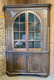 LARGE 19TH C. BARREL BACK CORNER CABINET