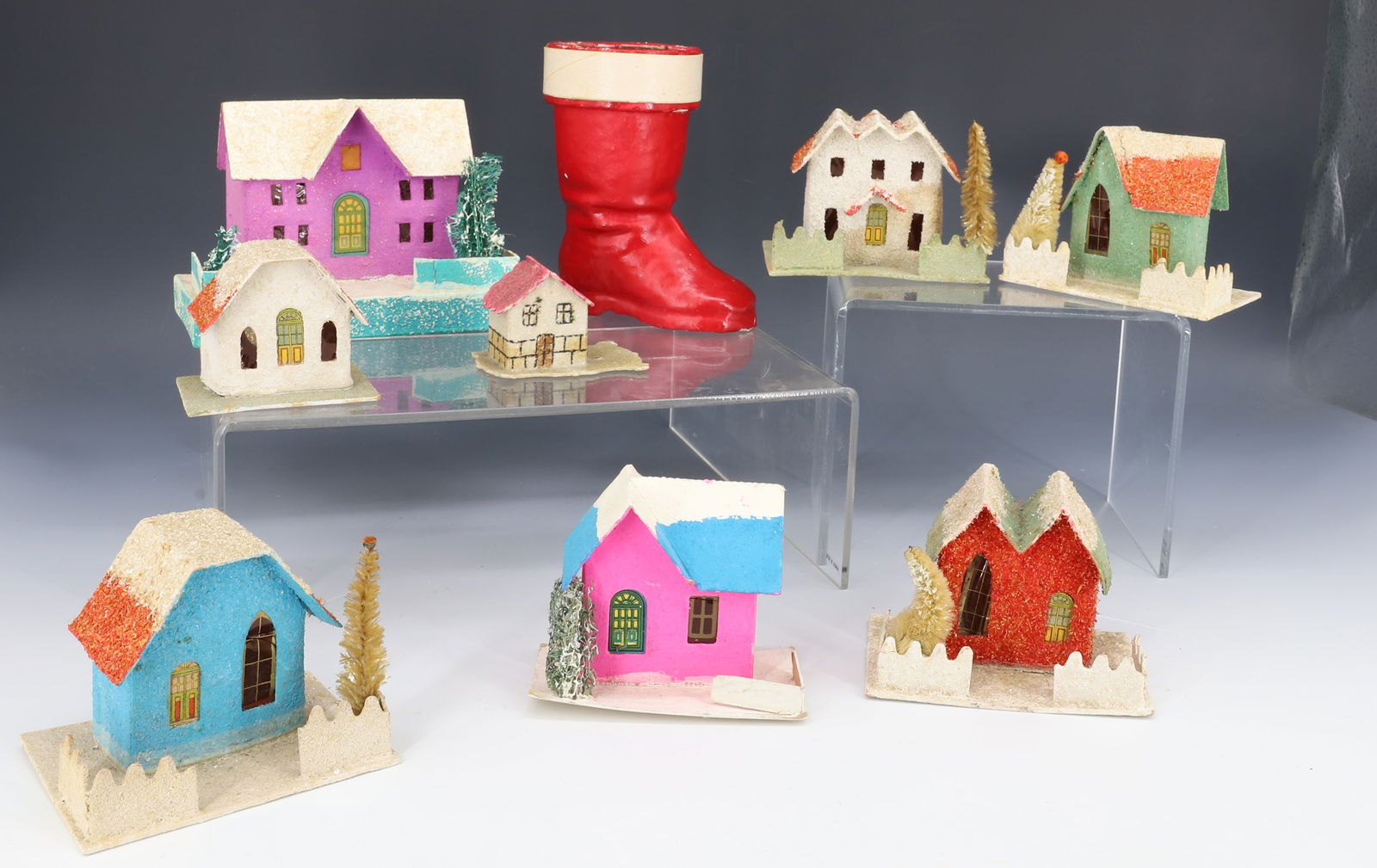 LOT OF PUTZ HOUSES AND BOOT (1 of 7)