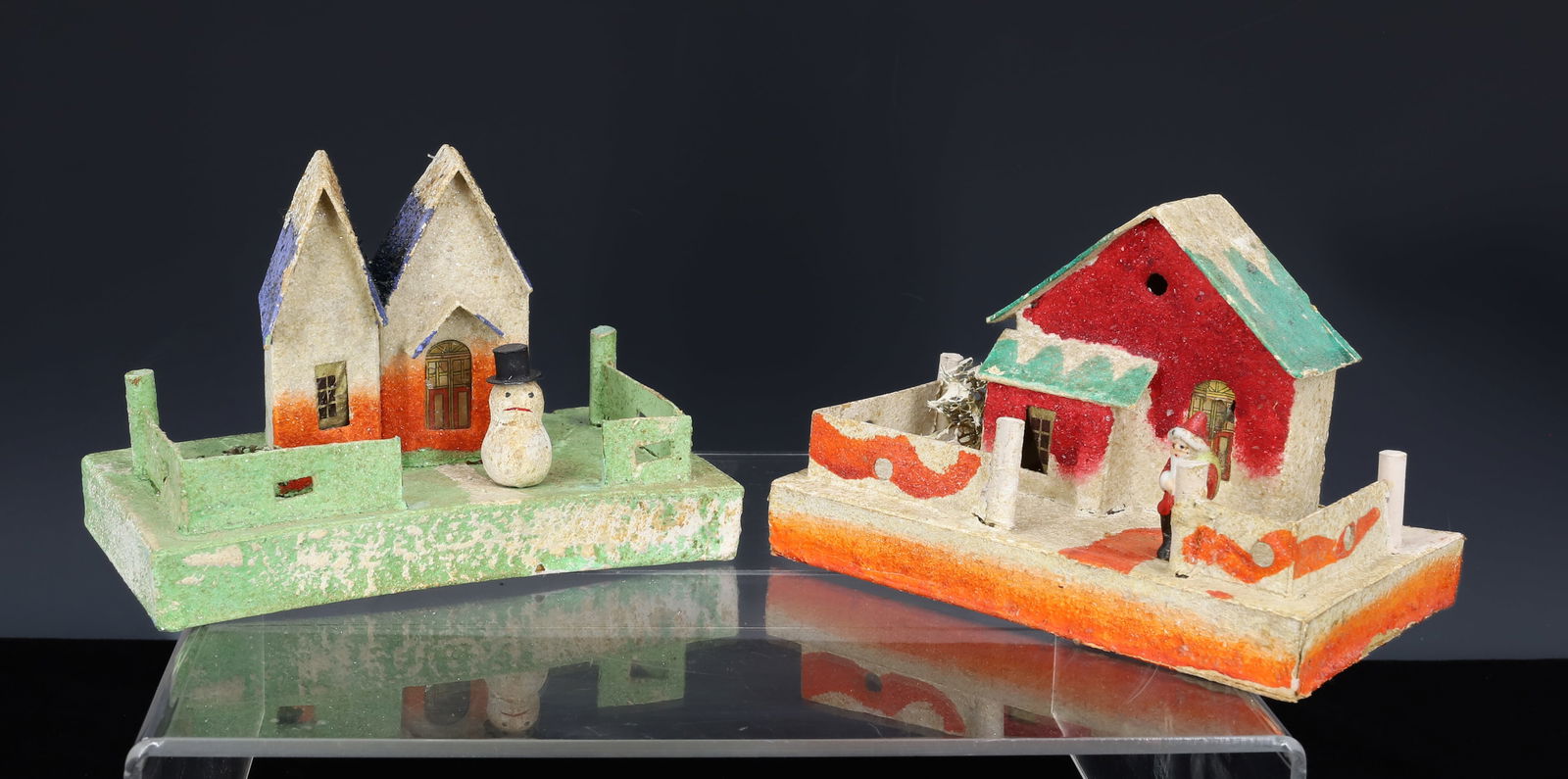 (2) PUTZ CHRISTMAS HOUSES, SANTA AND SNOWMAN (1 of 6)