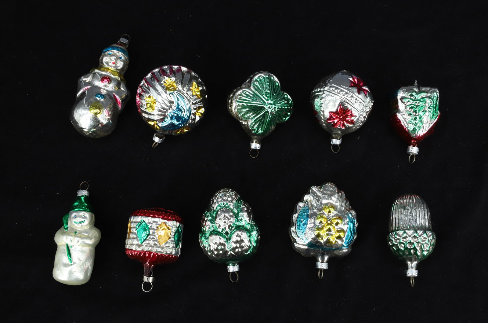 LOT OF VINTAGE GLASS CHRISTMAS ORNAMENTS: (10) VARIOUS ORNAMENTS MRKD. WEST GERMANY. LARGEST 4" L. PLEASE READ CAREFULLY - THIS IS AN ONLINE ONLY AUCTION -Terms for Purchasing and Shipping of Auction Items. Please read carefully before biddin
