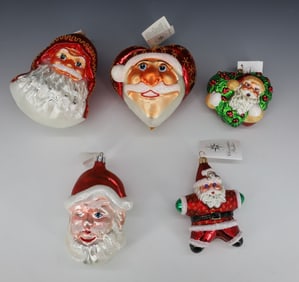 (5) VINTAGE CHRISTOPHER RADKO GLASS SANTA CLAUS ORNAMENTS