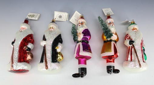 (5) VINTAGE CHRISTOPHER RADKO GLASS SANTA CLAUS ORNAMENTS