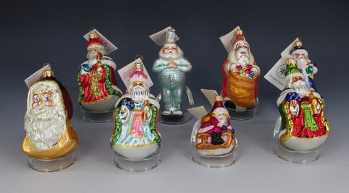 (8) VINTAGE CHRISTOPHER RADKO GLASS SANTA CLAUS ORNAMENTS