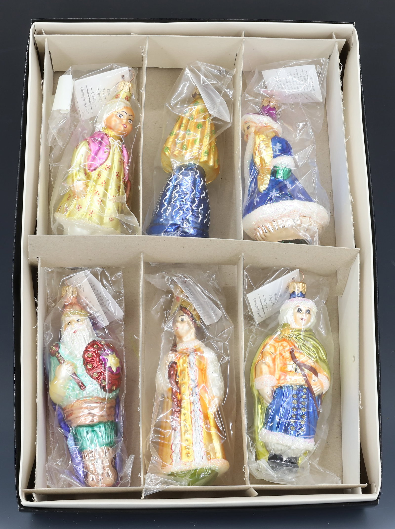 VINTAGE 1996 CHRISTOPHER RADKO "RUSSIAN RHAPSODY" ORNAMENTS: BOXED SET OF SIX FIGURES. NEW WITH TAGS. PLEASE READ CAREFULLY - THIS IS AN ONLINE ONLY AUCTION -Terms for Purchasing and Shipping of Auction Items. Please read carefully before bidding. Hartzell?s Au