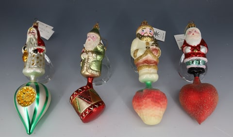 (4) VINTAGE CHRISTOPHER RADKO SANTA CLAUS ORNAMENTS