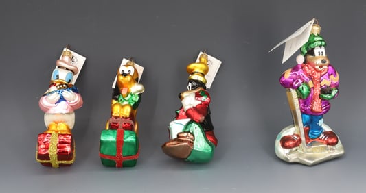 (4) VINTAGE CHRISTOPHER RADKO ORNAMENTS, MICKEY & CO.