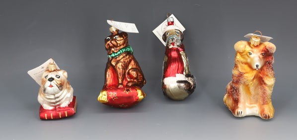 (4) VINTAGE CHRISTOPHER RADKO GLASS DOG ORNAMENTS