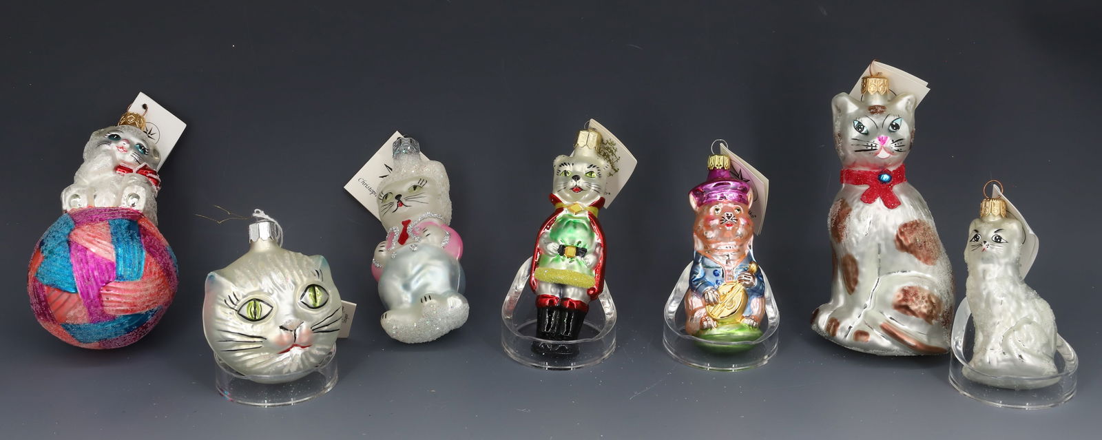 (7) VINTAGE CHRISTOPHER RADKO GLASS CAT ORNAMENTS (1 of 5)