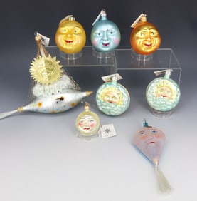 (8) VINTAGE CHRISTOPHER RADKO GLASS SUN / MOON ORNAMENTS