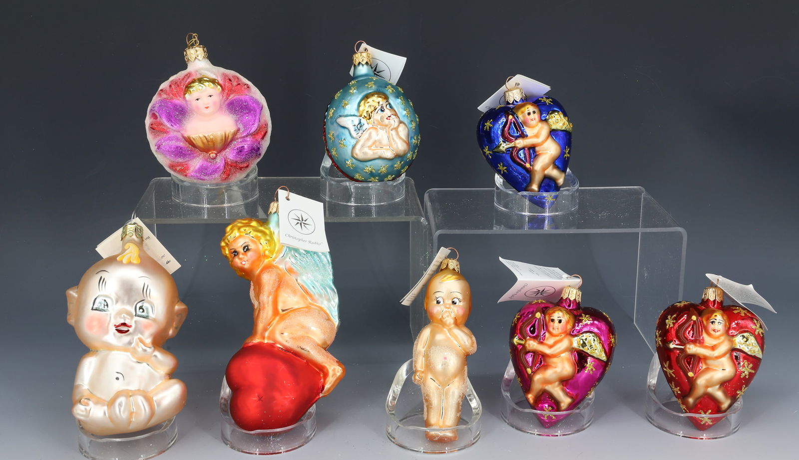 (8) VINTAGE CHRISTOPHER RADKO GLASS CUPID / KEWPIE ORNAMENTS (1 of 4)