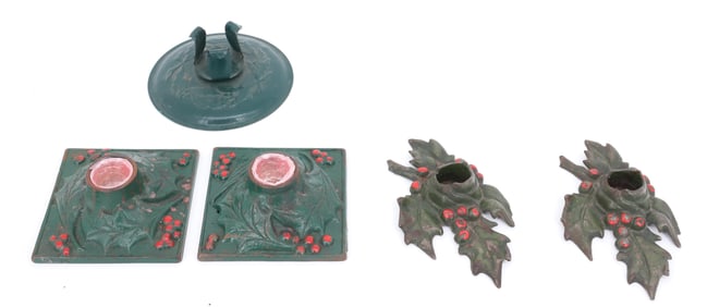 LOT OF CHRISTMAS CAST IRON CANDLE HOLDERS