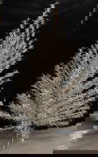 EVERGLEAM ALUMINUM CHRISTMAS TREE: SILVER SWIRL DESIGN. TWO-PIECE POLE AND TRIPOD BASE. ORIGINAL BOX. 72" X 42". PLEASE READ CAREFULLY - THIS IS AN ONLINE ONLY