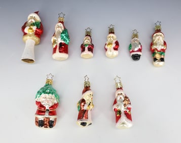 LOT OF GLASS SANTA CLAUS ORNAMENTS