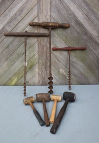 WOODEN AUGERS AND HAMMERS
