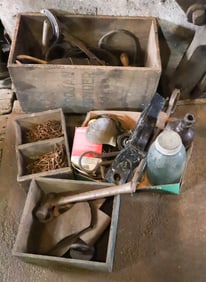 WOODEN BOXES AND TOOL LOT