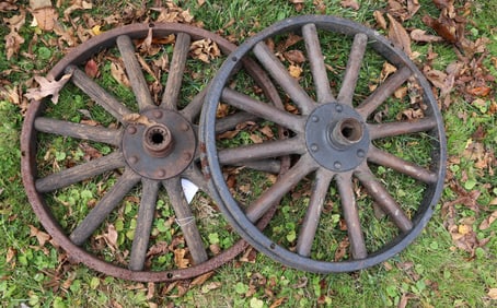 (2) WOOD / IRON  WHEELS