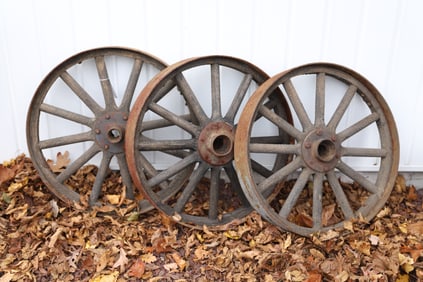 (3) WOOD / IRON WHEELS