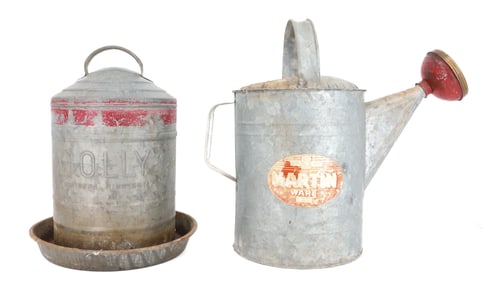 GALVANIZED WATERING CAN AND CHICK FEEDER
